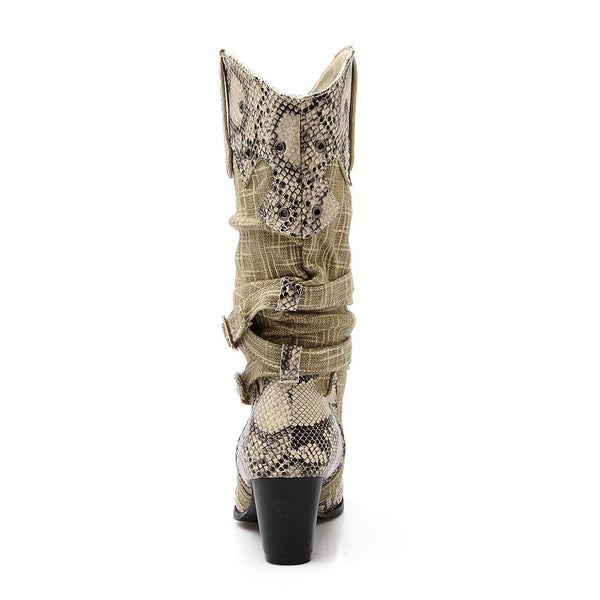 Western Cowboy Snake Printed Boots