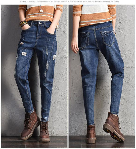 Western Style Leisure Holes Stretch Jeans