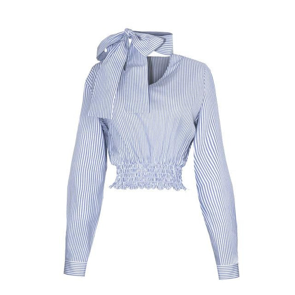 Loose Striped Lace-up Bow Tunic Long Sleeve