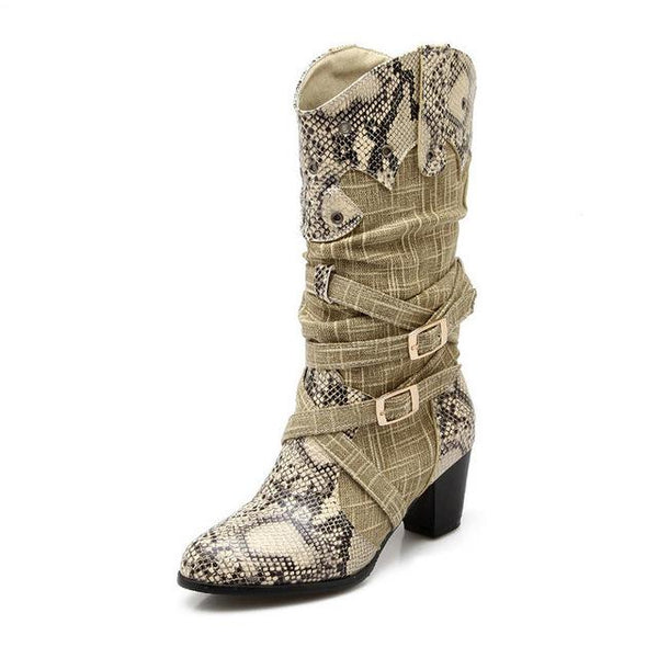 Western Cowboy Snake Printed Boots